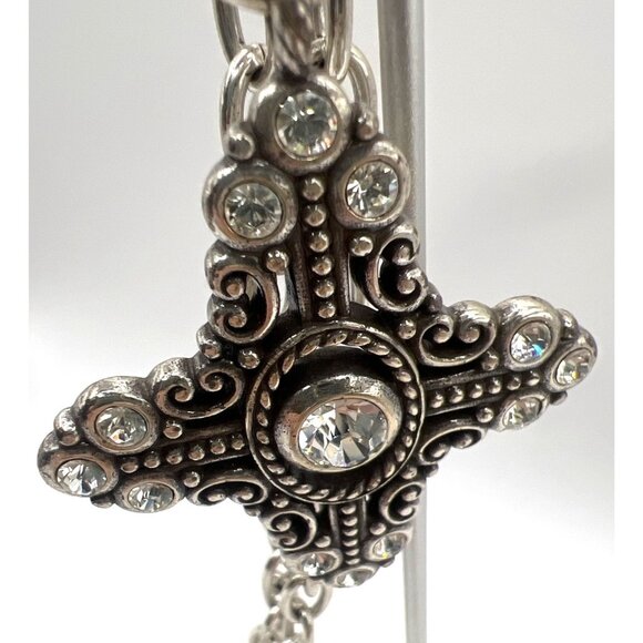 Brighton Chunky Cross Necklace Glimmer Crystal Pendant Silver Tone 16" Retired - Picture 7 of 9